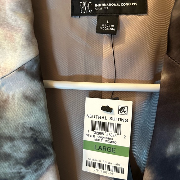 International Concepts slim fit size L tie dye satin feel blazer NWT blue/grey - Picture 9 of 9